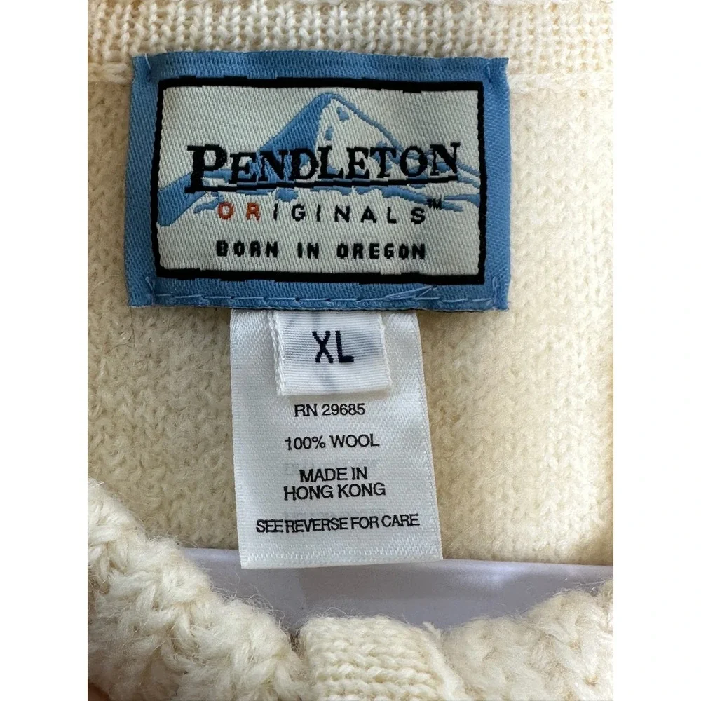Pendleton Originals Cream 100% Wool Button Front Mock Neck Vest Women XL Vintage